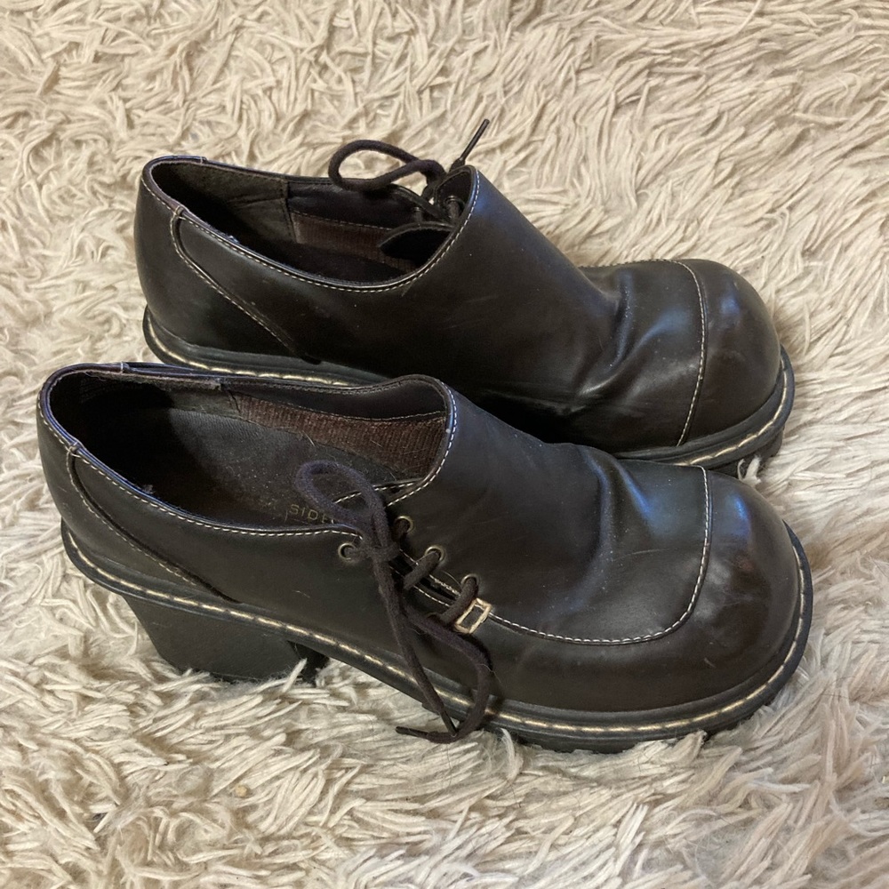 Dark brown chunky heels shoes